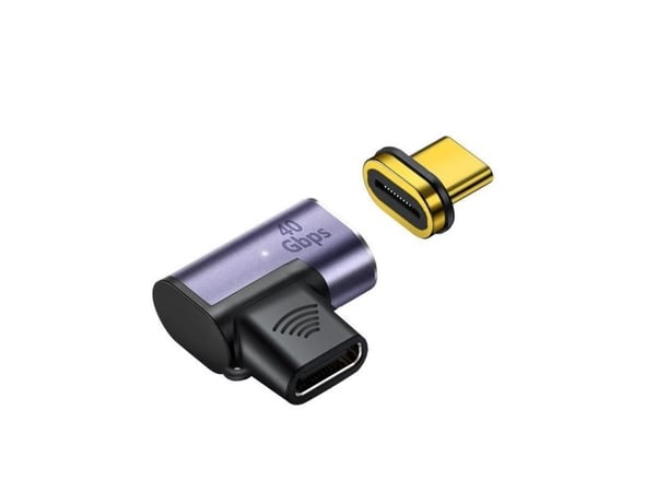 MicroConnect - USB-adapter - USB-C (hann) magnetisk til USB-C (hunn) vinklet - USB4 Gen2x2 - svart, sølv