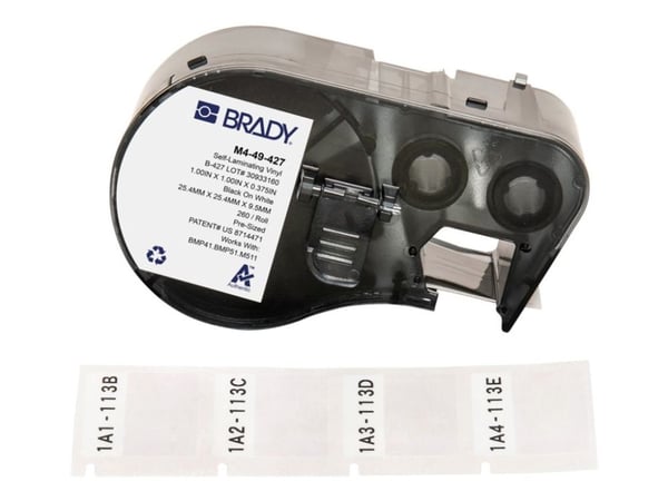 Brady - Vinyl - matt - permanent akryllim - 101,6 my - svart på hvitt, klar - 25,4 x 25,4 mm 260 etikett(er) klistremerkekassett - for Brady BMP53