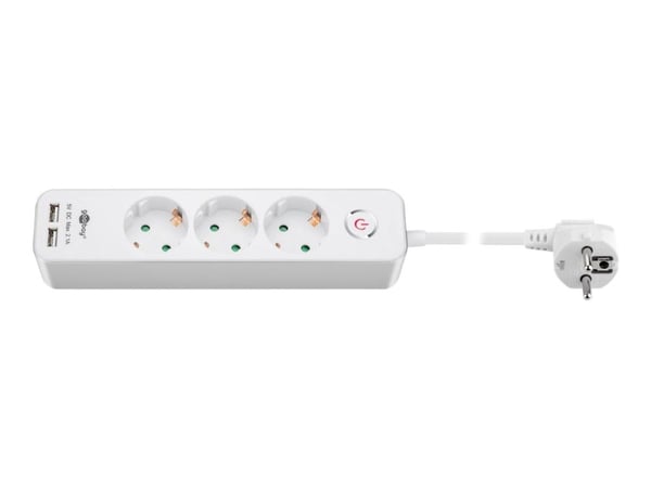 goobay - pistorasia - AC 230 V - 3680 Watt - tulo: teho CEE 7/7 - lähtöliittimet: 3 (2 x USB, 3 x CEE 7/4) - 1,5 m johto - valkoinen - valkoinen
