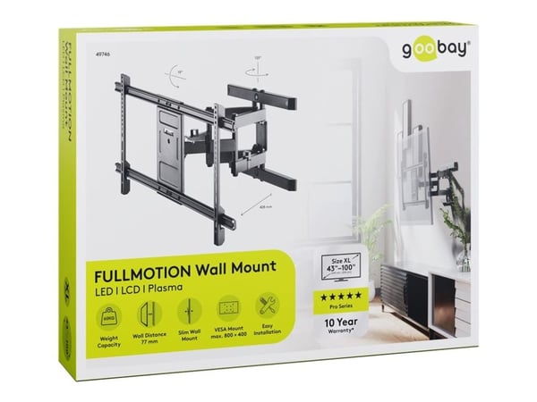 Goobay Pro Fullmotion XL - Brakett - full bevegelse - for flatpanel - stål - svart - skjermstørrelse: 43"-100" - veggmonterbar