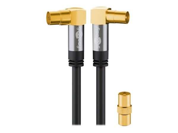 goobay - Antennekabel - IEC-kobling hunn vinklet til IEC-kobling hann vinklet - 3 m - firenivåsskjerming - 135 dB - svart - solid