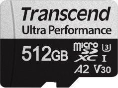 Transcend USD340S - Flashminnekort (microSDXC til SD-adapter inkludert) - 512 GB - A2 / Video Class V30 / UHS-I U3 / Class10 - microSDXC UHS-I