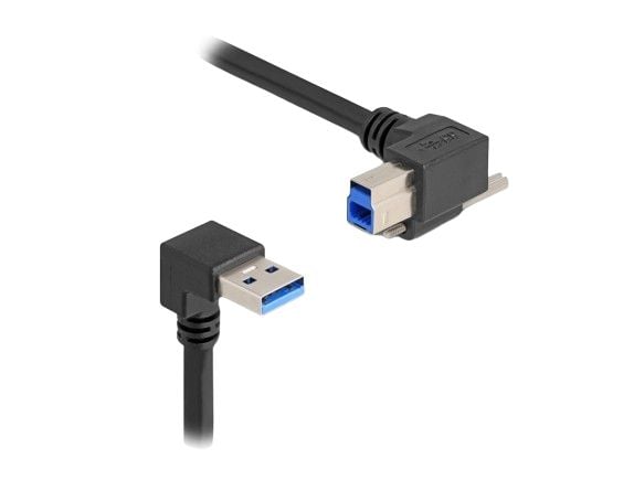 Delock USB 5 Gbps-kabel USB Type-A-hann vinklet 90° nedover til USB Type-B-hann med skrue vinklet 90° til høyre