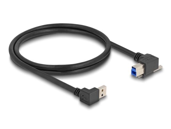 Delock USB 5 Gbps-kabel USB Type-A-hann vinklet 90° nedover til USB Type-B-hann med skrue vinklet 90° til høyre