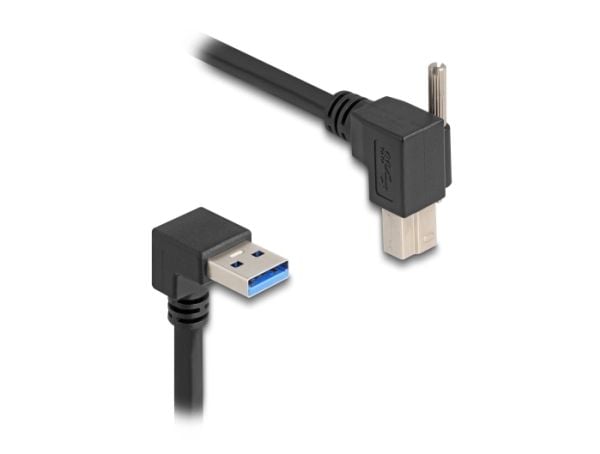 Delock USB 5 Gbps-kabel USB Type-A-hann vinklet 90° nedover til USB Type-B-hann med skrue vinklet 90° til høyre