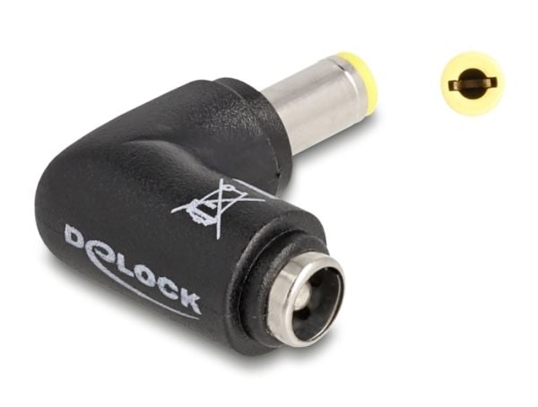 Delock - Strømadapter - 5,5 x 2,5 mm DC-jakk (hann) til 5,5 x 2,5 mm DC-jakk (hunn) vinklet - 20 V - 5 A - svart