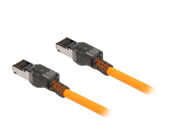 Delock - Nettverkskabel - RJ-45 (hann) til RJ-45 (hann) - 1 m - 6.2 mm - S/FTP - CAT 6a - halogenfri, port finder function (USB-C powered) - oransje