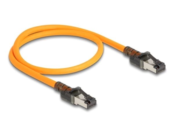Delock - Nettverkskabel - RJ-45 (hann) til RJ-45 (hann) - 1 m - 6.2 mm - S/FTP - CAT 6a - halogenfri, port finder function (USB-C powered) - oransje
