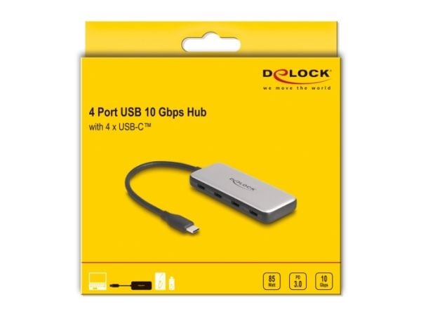 Delock - Hub - 10 Gbps, PD 85W - 4 x USB-C 3.2 Gen 2 - stasjonær