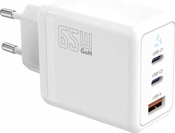 TB-lader Vegglader 2x USB C + USB A Strømforsyning hvit, GaN 65W