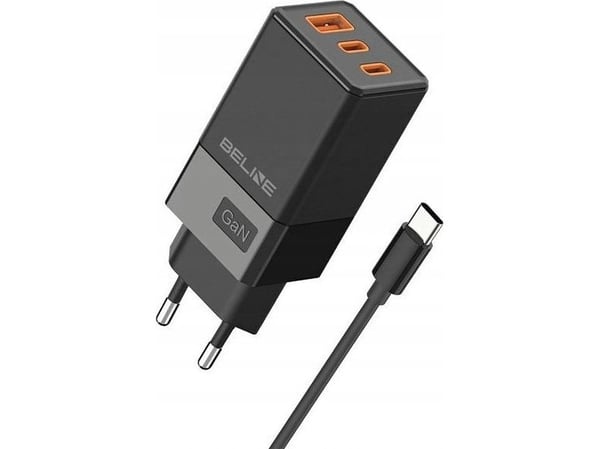 Beline 65W GaN nettlader med 2xUSB-C PD 3.0 + 1xUSB-A QC 3.0 + USB-C-kabel - svart Beline 65W GaN nettlader med 2xUSB-C PD 3.0 + 1xUSB-A QC 3.0 + USB-C-kabel - svart