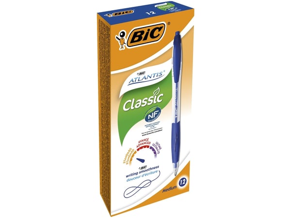 BIC ATLANTIS - Kuulakärkikynä - sininen - 1 mm - keskikokoinen - sisäänvedettävä (12 kpl)