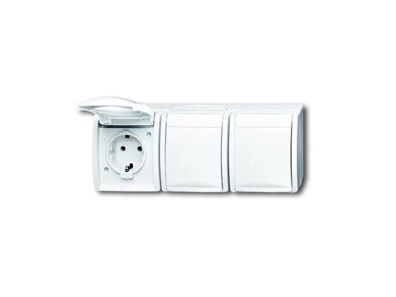 FIX-PRO Ocean horisontellt vägguttag 3 x Schuko med jord, 250 V/16 A, IP44 stänkskydd, vit