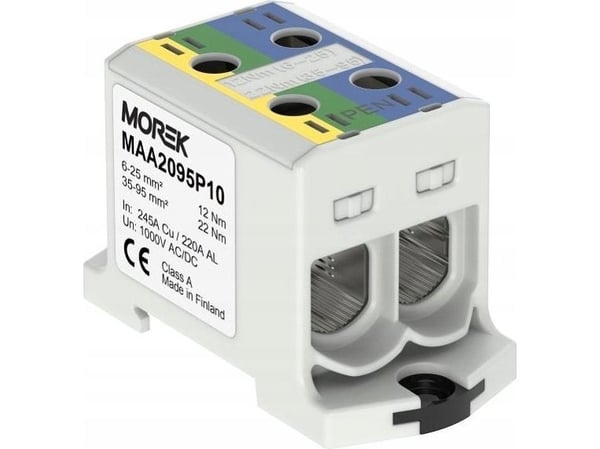 MOREK skarv-/kopplingsklemme OTL-PEN95 gul-grön/blå 2xAl/Cu 6-95mm² 1000V universalklämma för TN-C-S MAA2095P10