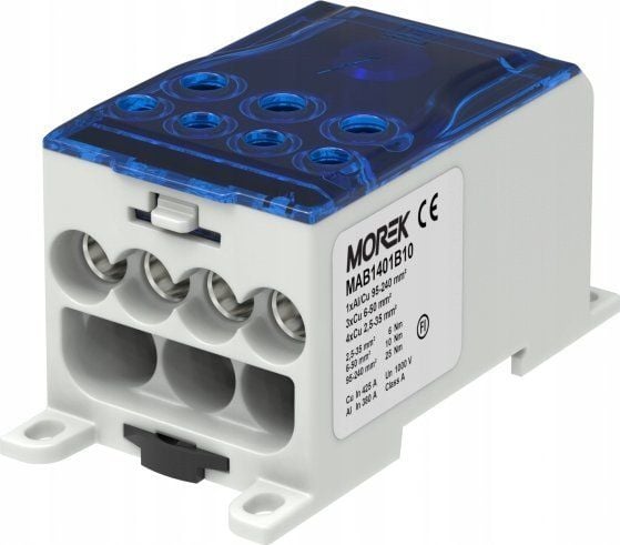 MOREK Jakelulohko OJL400A sininen Tulo: 1xAL/CU 95-240mm2 Lähtö: 3x6-50mm2 4x2,5-35mm 1000V MAB1401B10