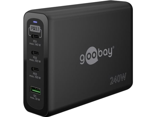 USB-C™ PD GaN multiport hurtigoplader (240 W), sort USB-C™ PD GaN multiport hurtigoplader (240 W), sort