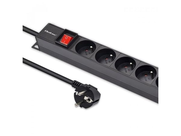 Qoltec Aluminum PDU for RACK | 16A | 16 x FRENCH | Vertical | 1.8m