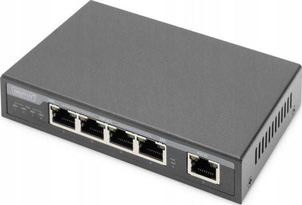 DIGITUS - Switch - 4 x 10/100/1000 (4PPoE) + 1 x 10/100/1000 (PoE+ inngang) - stasjonær - 4PPoE / PoE+ / PoE (60 W)