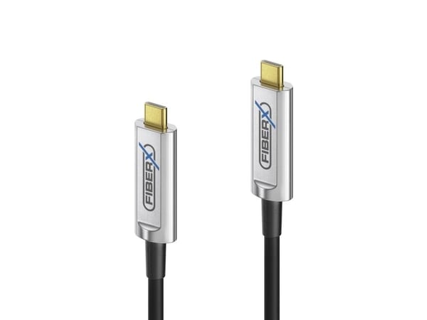 FiberX FX-I600-015, 15 m, USB C, USB C, USB 3.2 Gen 1 (3.1 Gen 1), 10 Gbit/s, Sort, Sølv