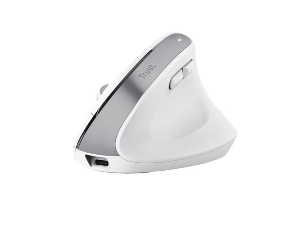 Trust Bayo+ - Vertikal mus - ergonomisk - multienhet - høyrehendt - optisk - 6 knapper - trådløs - 2.4 GHz, Bluetooth - USB trådløs mottaker - hvit
