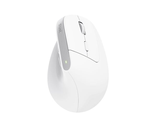 Trust Bayo+ - Vertikal mus - ergonomisk - multienhet - høyrehendt - optisk - 6 knapper - trådløs - 2.4 GHz, Bluetooth - USB trådløs mottaker - hvit