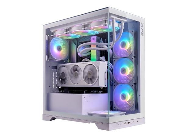 XPG Invader X - Mid tower - ATX - genomskinlig sidopanel (härdat glas) - ingen strömförsörjning - vit - USB/ljud