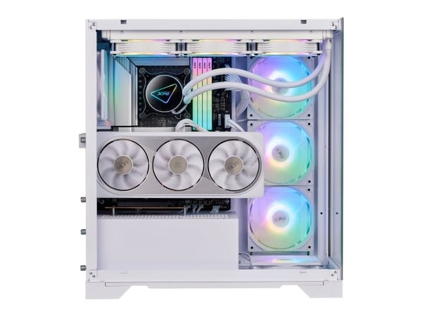 XPG Invader X - Mid tower - ATX - genomskinlig sidopanel (härdat glas) - ingen strömförsörjning - vit - USB/ljud