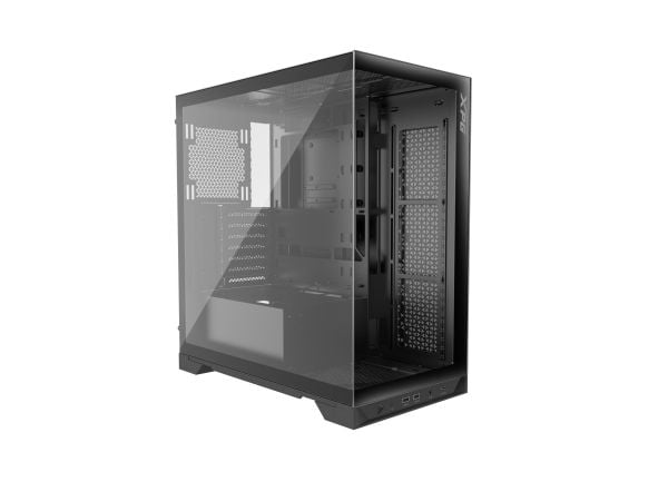 XPG Invader X - Mid tower - ATX - sidepanel med vindu (herdet glass) - ingen strømforsyning - svart - USB/lyd