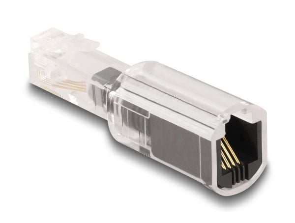 Delock puhelinkaapelin kierresuoja-adapteri RJ10 uros RJ10 naaras läpinäkyvä / musta