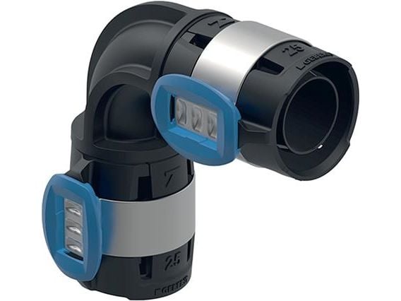 Geberit FlowFit bøjning 90°, 20 mm, sort PPSU