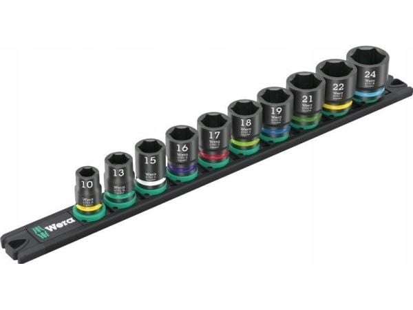 Wera 9607, Kraftpipesett, Flerfarget, 10 hoder, 3/8", Metrisk, 10,13,15,16,17,18,19,21,22,24 mm