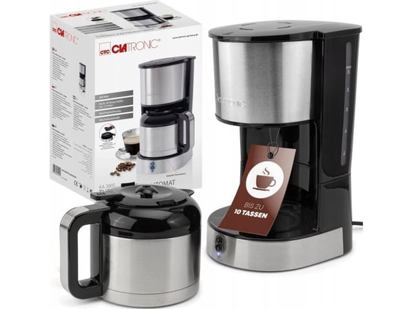 Clatronic KA 3805, Kaffebrygger (drypp), 1,2 l, Malt kaffe, 800 W, Sort, Rustfritt stål