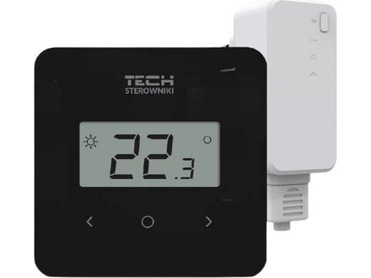 Tech T-2.2 langaton huoneohjain, kaksitoiminen, kosteusmittaus, pinta-asennus, musta STT-2.2BK