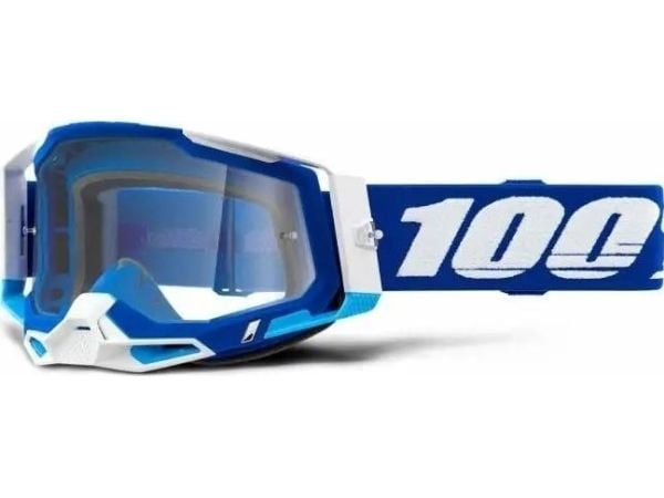 100% briller 100% RACECRAFT 2 BLUE (gjennomsiktig linse anti-fog, LT 88–92% + 10 rivbeskyttere) (NY)