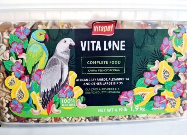 Vitapol Vitaline Täysrehu jaakkoille, aleksandreteille ja muille suurille papukaijoille, sangollinen 1,9 kg Vitapol Vitaline Täysrehu jaakkoille, aleksandreteille ja muille suurille papukaijoille, sangollinen 1,9 kg