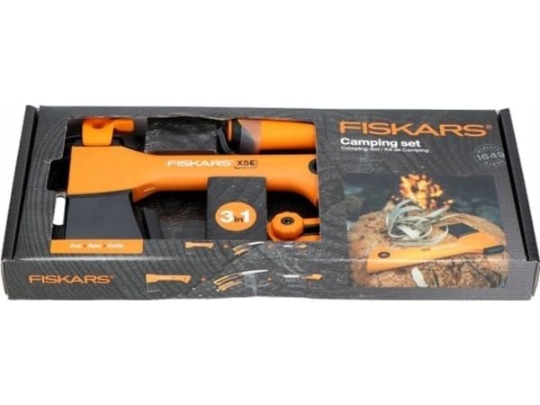 Fiskars campingset - yxa + kniv + såg