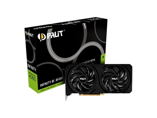 Palit GeForce RTX 4060 Infinity 2 - Grafikkortti - GeForce RTX 4060 - 8 GB GDDR6 - PCIe 4.0 - HDMI, 3 x DisplayPort - 8 GB GDDR6 - PCIe 4.0 - HDMI,...
