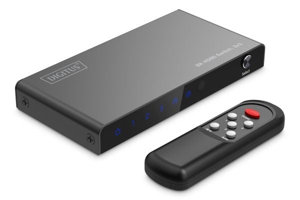 DIGITUS - Video-/audiokytkin - 8K, 3x1 - 4 x HDMI - pöytätietokoneet
