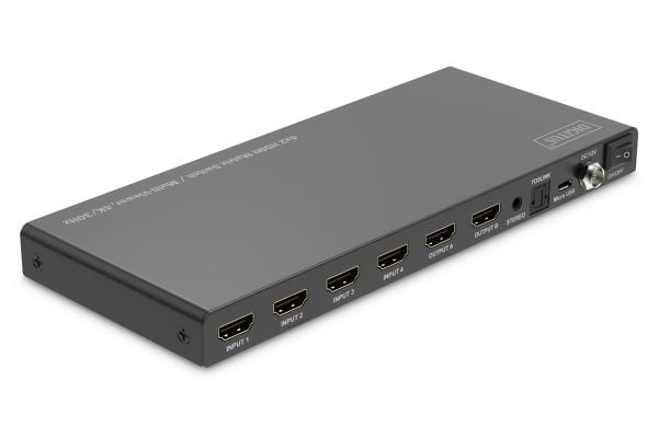 Digitus DS-55345, AV-matriseomskifter, 10,2 Gbit/sek., Sort, Metall, Knapper, Fjernkontroll, Status
