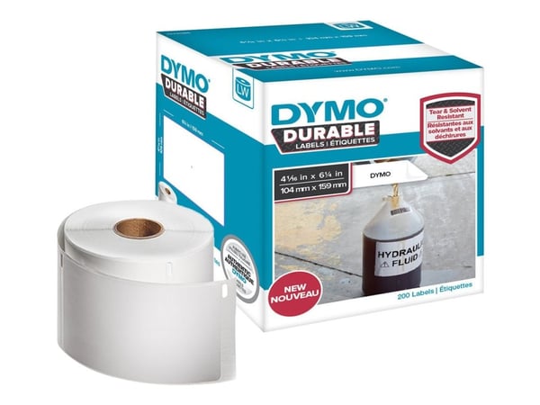 DYMO Durable, Valkoinen, Itse kiinnittyvä tulostintarra, Polypropeeni (PP), Kiinteä, Universaali, -18 - 50 °C