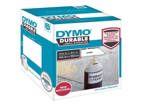 DYMO Durable, Valkoinen, Itse kiinnittyvä tulostintarra, Polypropeeni (PP), Kiinteä, Universaali, -18 - 50 °C