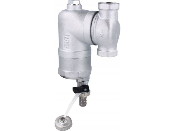 Afriso Separator zanieczyszczen FAR 202, forkrommet, med magnet og tappeventil, bevegelige tilkoblinger Rp1", maks 2,5 m3/hA