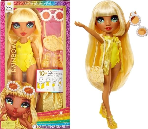 Rainbow High Swim & Style Sunny - Doll with Shimmery Wrap - gul