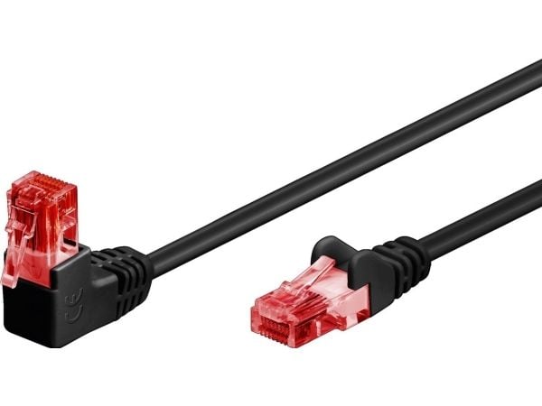 goobay - Koblingskabel - RJ-45 (hann) vinklet til RJ-45 (hann) rett - 50 cm - 5.9 mm - UTP - CAT 6 - rund, flertrådet - svart