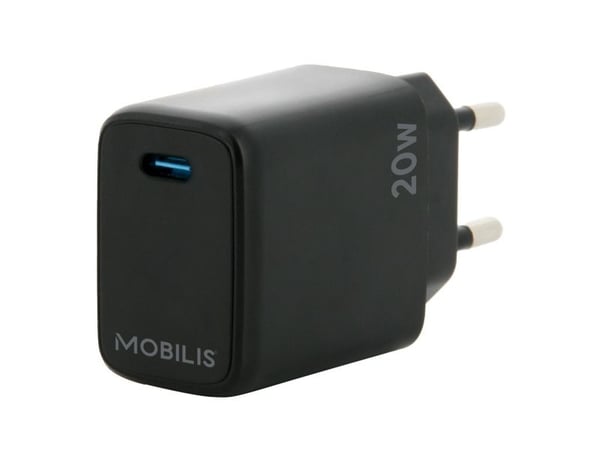 Mobilis - Strømadapter - rask - 20 watt - PD/PPS (USB-C) - svart - Europa