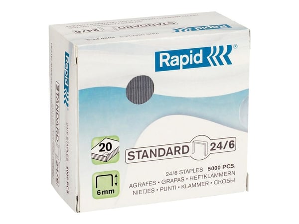 Rapid Standard - Klamrar - 24/6 - 6 mm - galvaniserat stål - paket med 5000 - för Classic K2; Fashion Baby-Ray, F18, F30, Ultimate NXT, Ultimate NX...