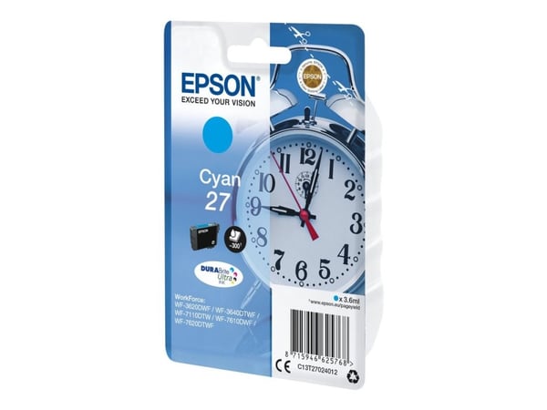 Epson 27 - 3.6 ml - cyan - original - blekkpatron - for WorkForce WF-3620, WF-3640, WF-7110, WF-7210, WF-7610, WF-7620, WF-7710, WF-7715, WF-7720