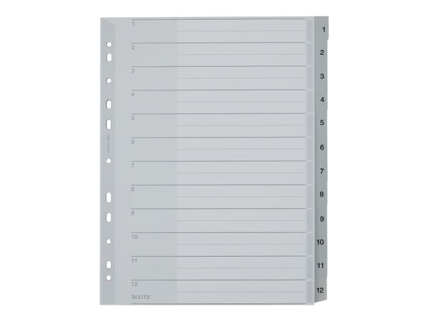 Leitz 12820000, Numeroitu välilehtihakemisto, Pahvi, Harmaa, A4, 250 g/m², 238 mm