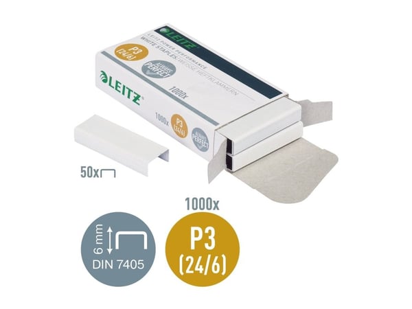 Leitz Power Performance P3 - Stifter - 24/6 - 6 mm - galvanisert stål - hvit - pakke av 1000 - for Rapid Classic K2, K45; Economy E15, E26; Fashion...