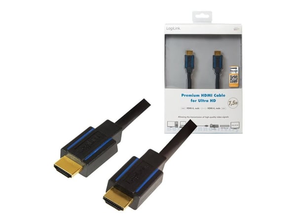LogiLink Premium - HDMI-kaapeli med Ethernet - HDMI han til HDMI han - 7,5 m - lajittelu - 4K-tuki